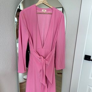 Camila Coelho Pink Plunge Neck Tie-Front Midi Dress | Size S